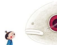 Aji and big fish - picture book illustration