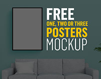 FREE PSD One, Two or Three Posters MOCKUP
