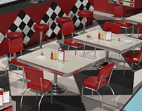 Group project, I modelled the chairs, table & jukebox