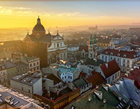 The historic center of Krakow in the morning
