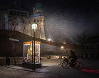 Snow evening in Krakow