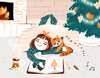 Cozy Christmas Scene - Gouache Illustration
