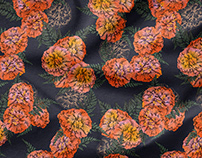 Marigolds and fern watercolor pattern