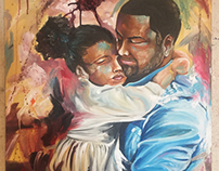 Father and daughter acrylic painting
