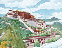 Hand-painted Tibetan scenery 西藏风景插画