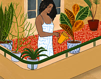 Illustration - woman and plants on Beiruty balcony