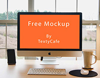 Free iMac mockup in workspace psd template Vol 1
