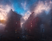 tenement buildings in the clouds