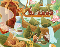Chinese Dragon Boat Festival 中国端午节插画