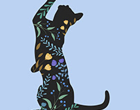 Black Cat Flower Pattern Illustration