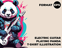 Electric Guitar Playing Panda T-Shirt Illustration