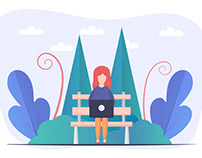 Girl at a Laptop in the Park Free Vector Design