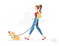Woman Walking Her Dog Illustration