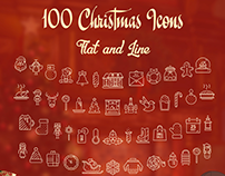 100 Christmas Icons In Flat & Line Design + Freebie
