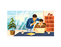 Two Young Men in Front of Computer Illustration