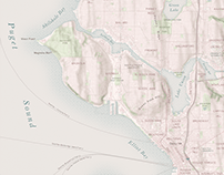 Seattle Map & Ferry Routes with Halftone Shoreline