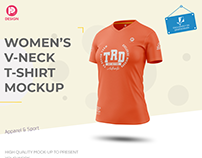 Women's V-Neck Collar T-Shirt Mockup