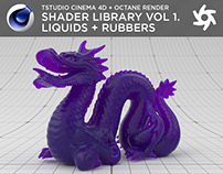 CINEMA 4D + OCTANE shader library vol1 Liquids+rubbers