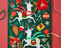 Christmas Reindeers Illustration and Placements