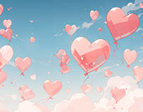 Flying Heart Balloons Wallpaper