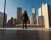 Business Man Looking At City Buildings