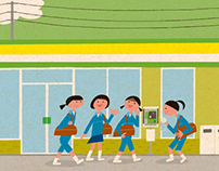 Junior high school girls and a convenience store