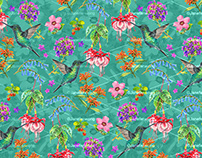 Tropical Hummingbirds Pattern Print