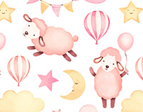 Cute sheep. Illustrations and patterns