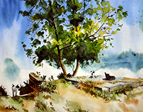 Landscapes watercolour of Ahmedabad city.