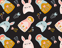 Bunnies & Nesting Dolls Nursery Prints