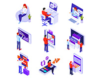 Work From Home Isometric Icons