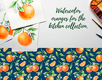 Watercolor oranges for kitchen collection.