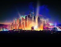 "emotion3D". City skyline illustration.