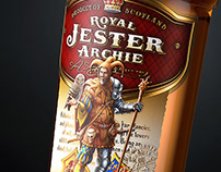 Whisky "Royal Jester Archie". Label and bottle design.