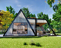 Modern A-frame house w fireplace and hot tube