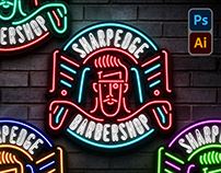 Barbershop Logo Neon Sign [PSD / EPS]