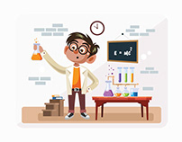 Student in Science Class Vector Illustration