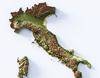 Italy, colour variations on 3D elevation