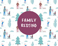 Family in Winter in the Park Free Seamless Pattern