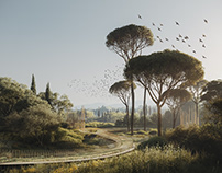 Italian Landscape with Digital Pines