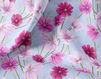Cosmos flowers watercolor pattern