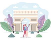 Selfie Tourists on the Background Free Vector Design