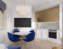 Neoclassical open kitchen with sitting area