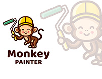 Monkey Painter Cute Logo Template