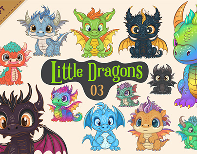 Set of Cartoon Dragons 03.