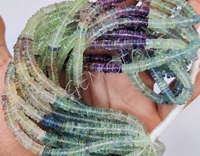 Natural Multi Fluorite Smooth Heishi Tyre Stone Beads