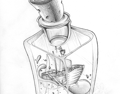 Sailing ship in a bottle