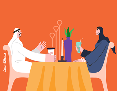 Arab woman and man sitting together in a restaurant