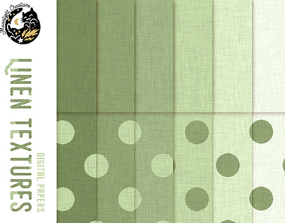 Green Linen Digital Papers with Polka Dots