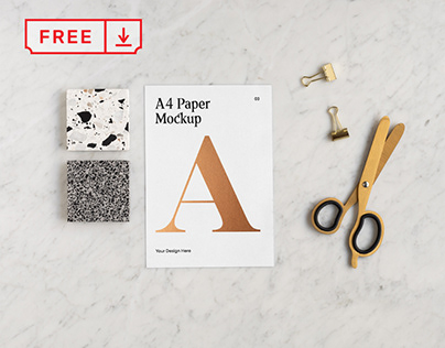 Free A4 Paper with Scissors Mockup